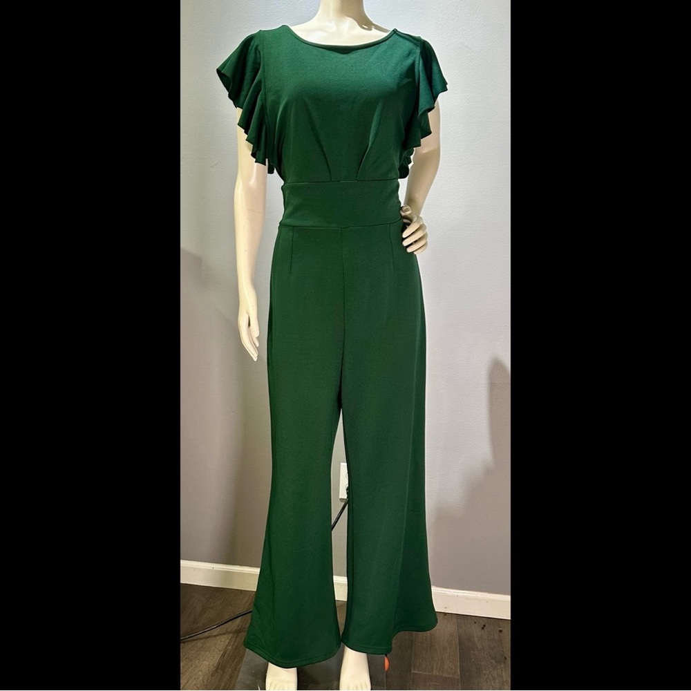 Emerald Green Flutter Sleeve Jumpsuit